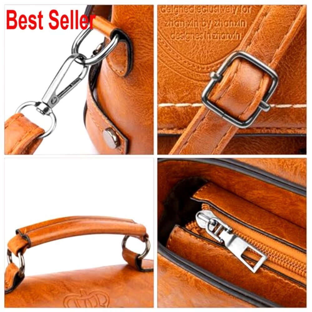 PU Leather Crossbody Bag with Adjustable Strap and Top Handle - Picture 5 of 7